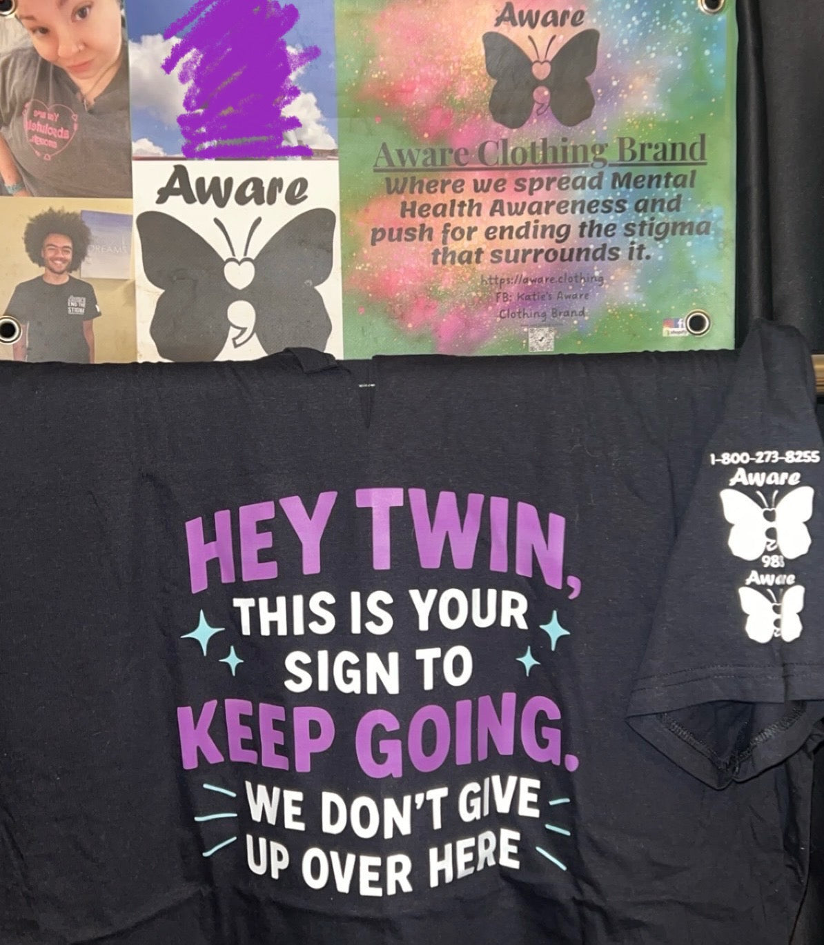 Hey Twin, This is your sign to keep going, We don't give up over here- Purple/teal