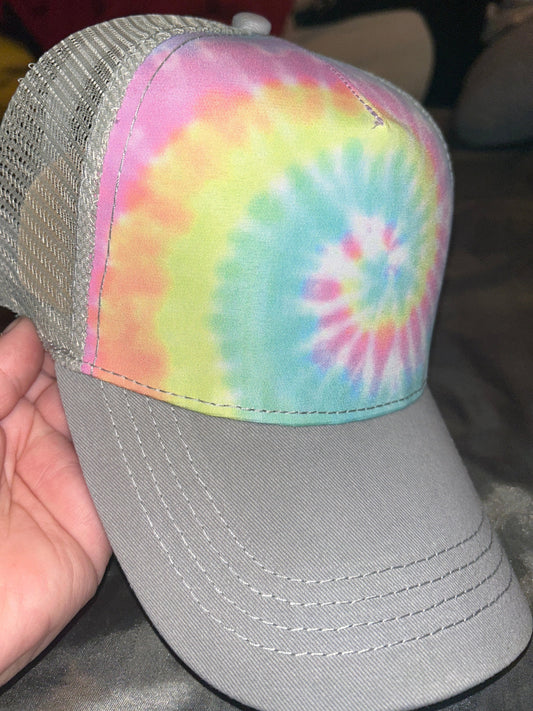 Tie dye trucker hats